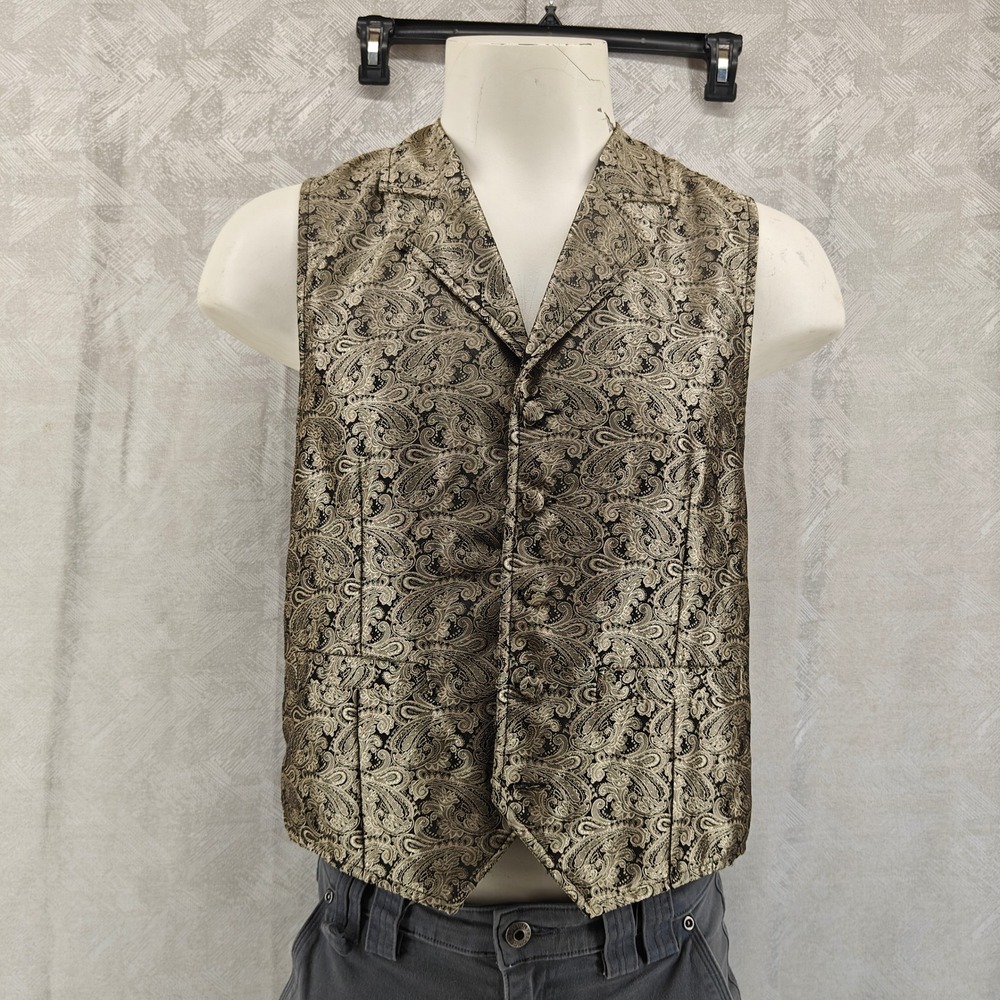 Scully Vest Mens Small Gold Black Western Cowboy Paisley Jacquard Waistcoat